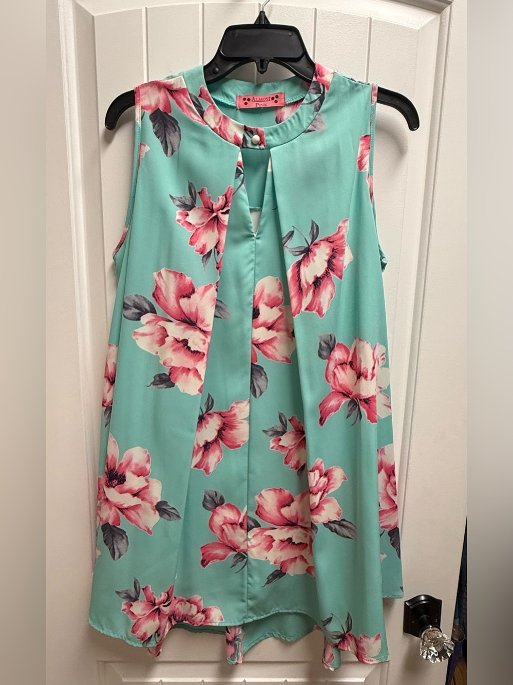 Almost Pink Mint Floral Sleeveless Shift Dress Pink Flowers Size Small EUC